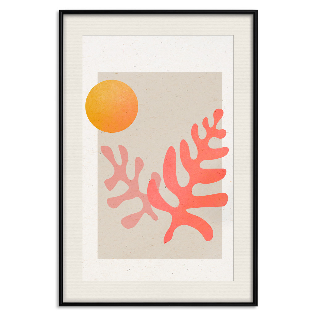 Plakat: Słońce W Zenicie - Pomarańczowa Kula Umieszczona Nad Puszystymi Kształtami