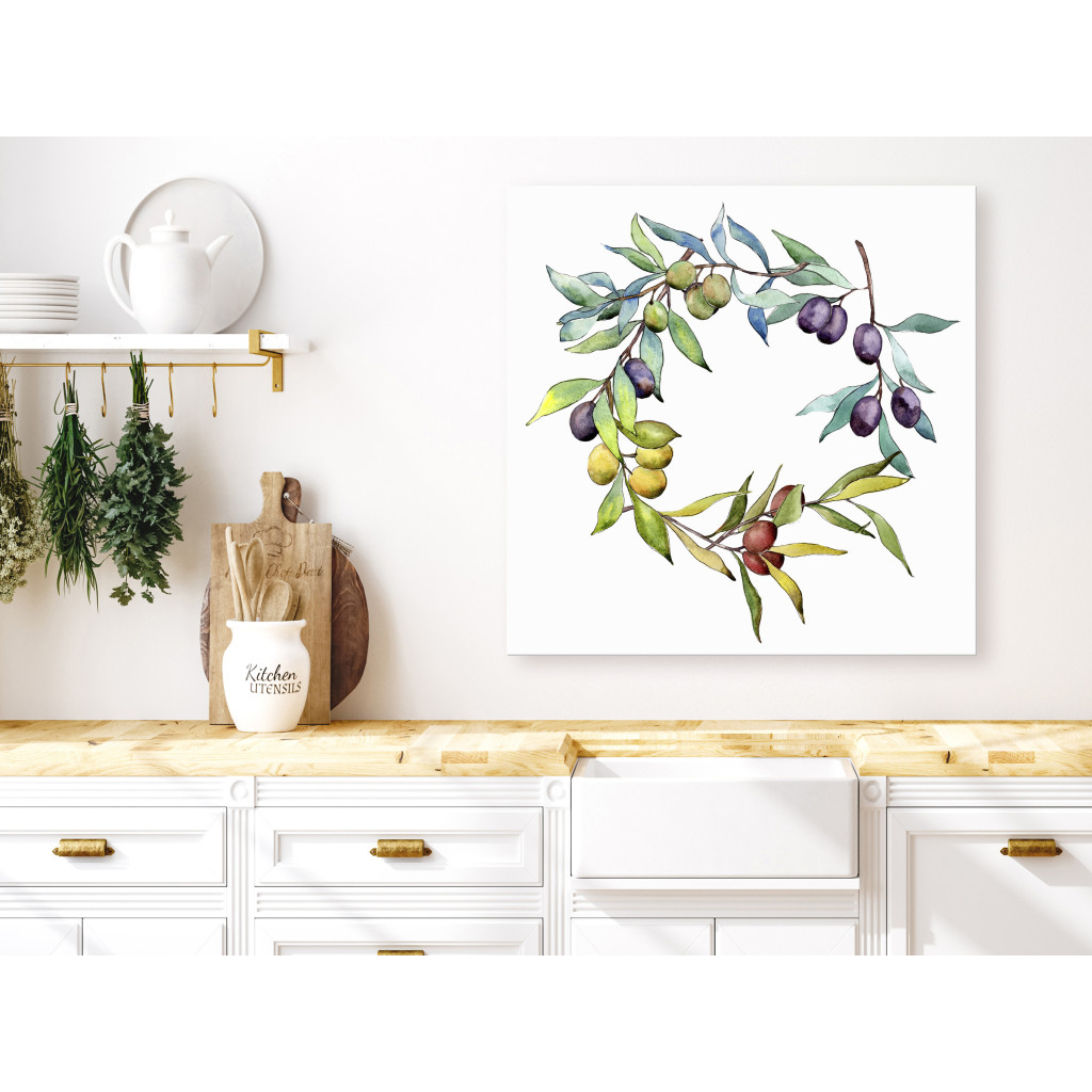 Pintura Em Tela Olive Wreath - Hand-Painted Kitchen Theme In Bright Colors