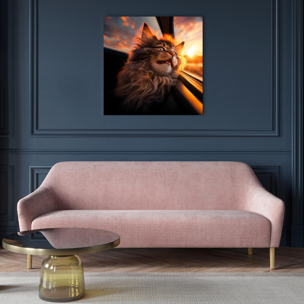 Pintura AI Maine Coon Cat - Animal On A Journey To The Setting Sun - Square