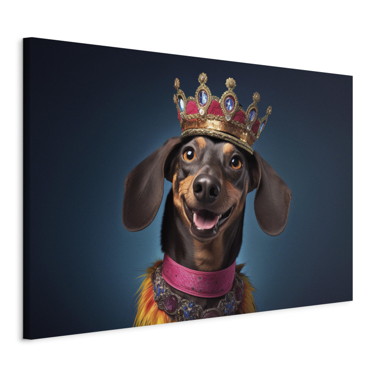 Canvastavla AI Dog Dachshund - Portrait of a Smiling Animal Wearing a Crown - Horizontal 150249 additionalImage 2