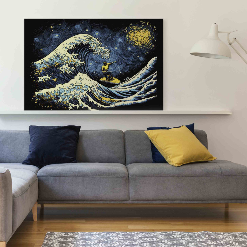 Schilderij  Inspiratie: Surfer On A Wave - Impressionistic Image Generated By AI