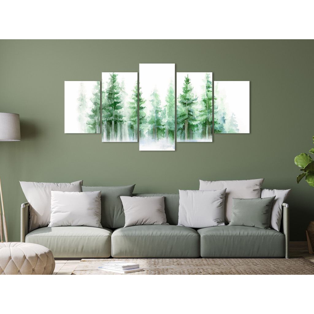 Quadro Pintado Spruce Forest - Trees Painted With Watercolor In Delicate Colors