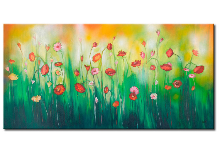 Canvas Print Morning Meadow (1-piece) - Colourful landscape with flowers on a light background 48649