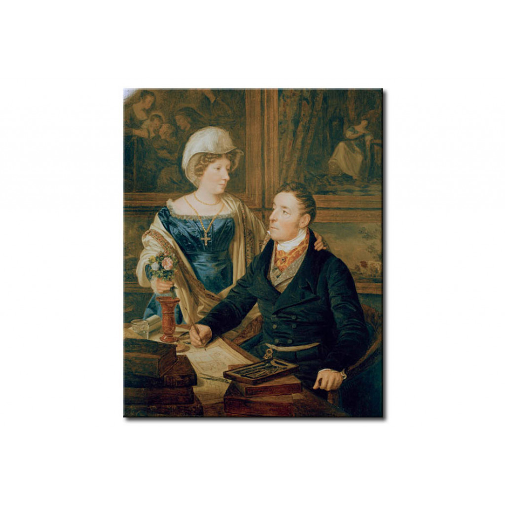 Schilderij  Ferdinand Georg Waldmüller: Portrait Of A Cartographer And His Wife