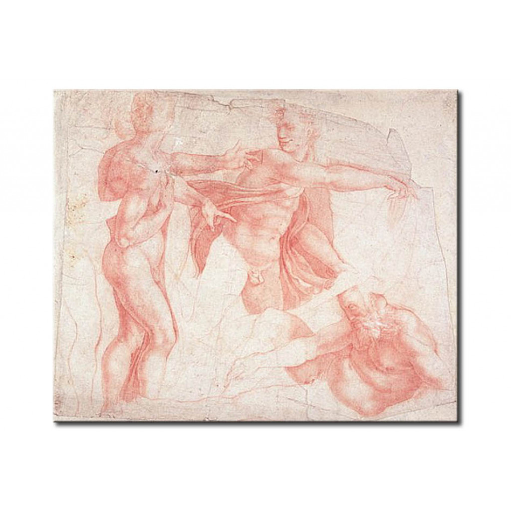 Schilderij  Michelangelo: Studies Of Male Nudes