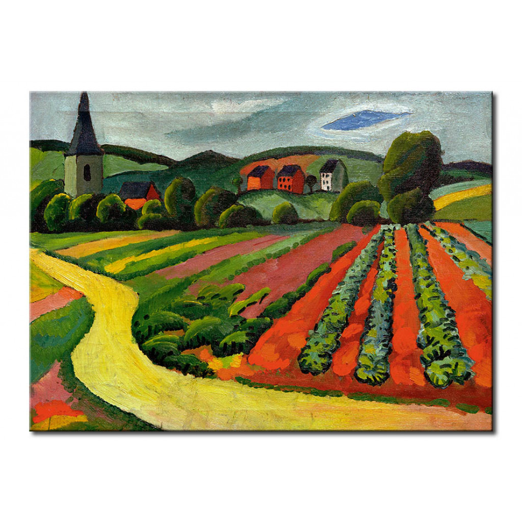 Schilderij  August Macke: Landschaft Mit Kirche Und Weg