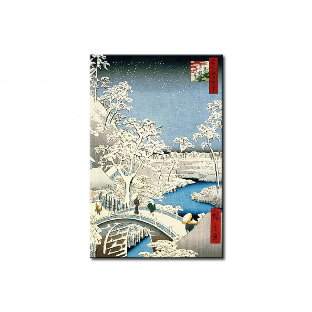 Schilderij  Utagawa Hiroshige: Drum Bridge And Setting Sun Hill At Meguro, From The Series '