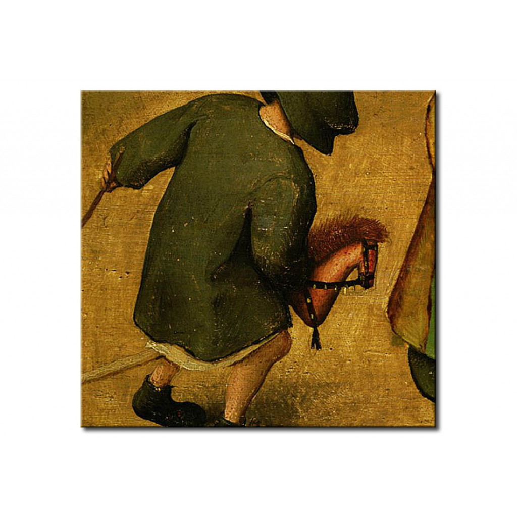 Schilderij  Pieter Bruegel The Elder: Children's Games, Detail Of Bottom Section Showing A Child And A Hobby-horse