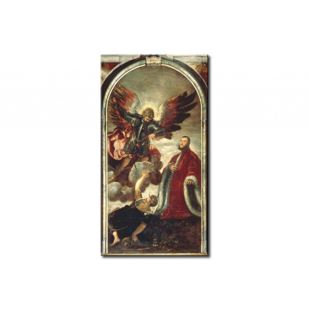 Schilderij  Tintoretto: Der Sieg Michaels über Luzifer Mit Stifterbildnis (Michele Bon?)