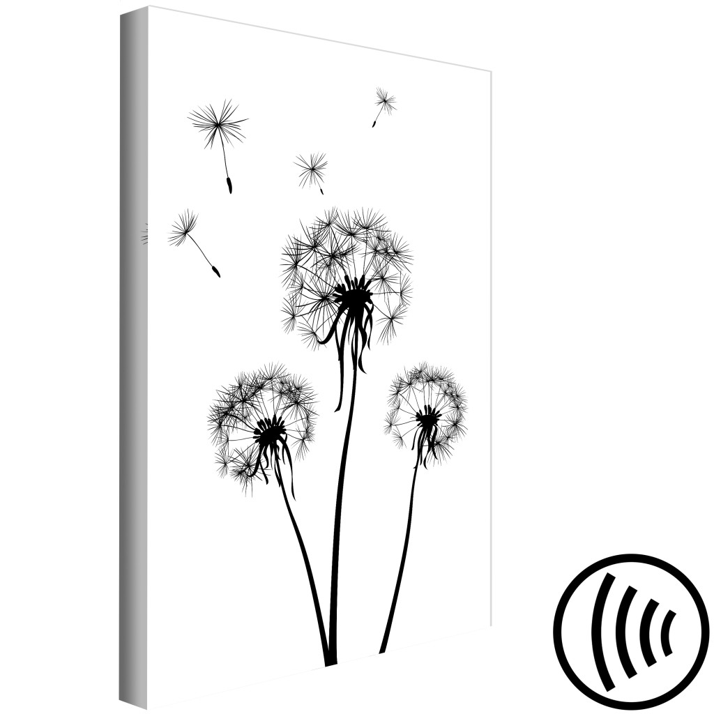 Schilderij  Andere Bloemen: Zwevende Paardenbloemzaden (1-delig) - Zwart-witte Natuur Van Bloemen