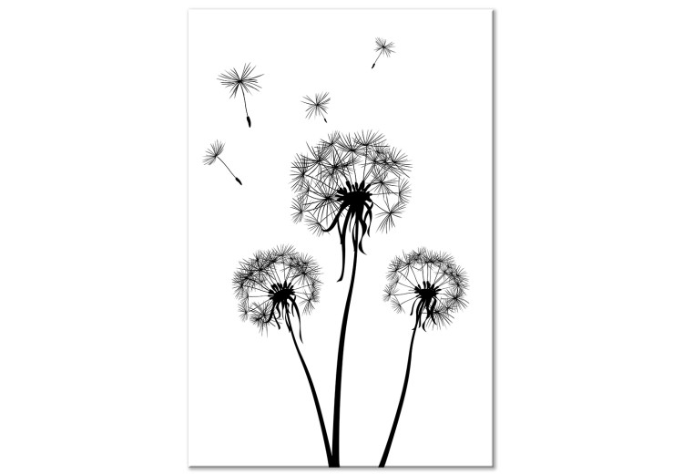 Canvastavla Flygande maskrosfrön (1-del) - svartvit natur av blommor