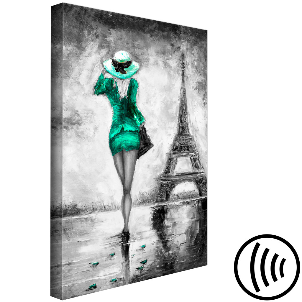 Målning Promenad Under Eiffeltornet - Grafik Med En Kvinna