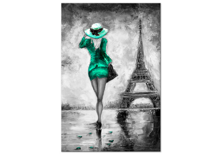 Obraz na płótnie Spacer pod Wieżą Eiffla - grafika z kobietą i symbolem Paryża