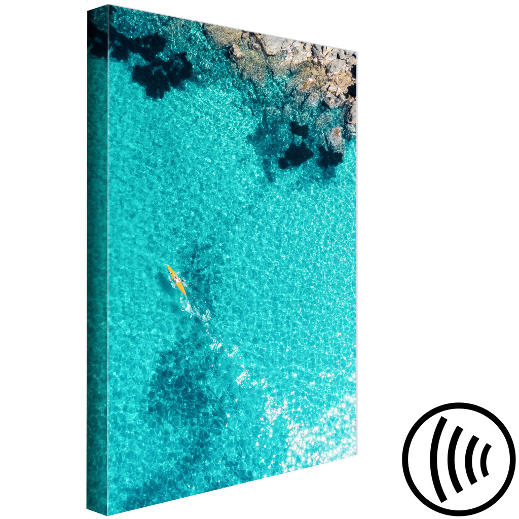 Quadro Pintado Água Azul - Paisagem Marítima Com água Transparente E Canoa Amarela
