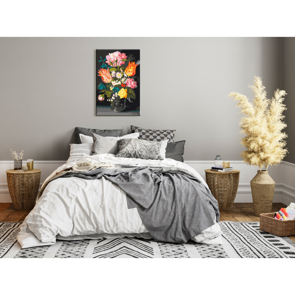 Obraz Do Malowania Po Numerach Kolorowe Kwiaty - Bukiet Tulipanów, Peonii, Konwalii W Wazonie
