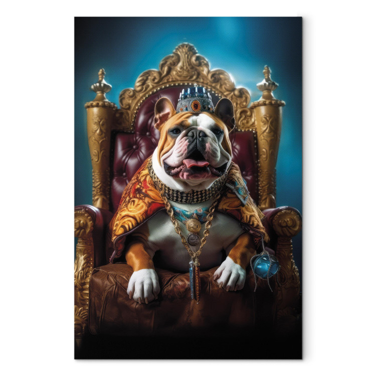 Konst AI Dog English Bulldog - Animal in the Role of King on the Throne - Vertical 150259
