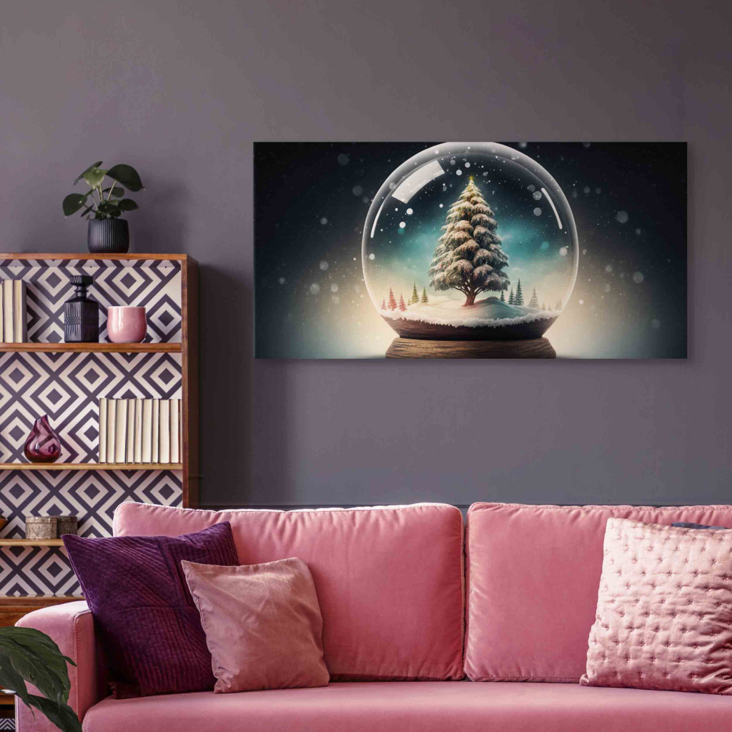 Obraz Zimowy Czar - Ośnieżone Drzewko W Kryształowej Magicznej Kuli