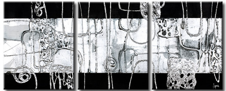 Tavla Abstraktion i silver - svartvitt komposition med tillsats av silver 46859