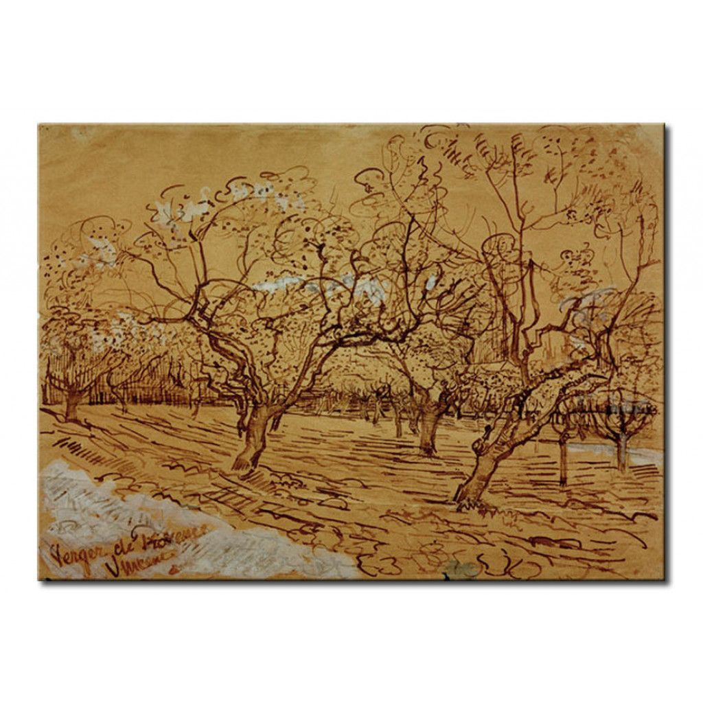 Målning Orchard With Blossoming Plum Trees