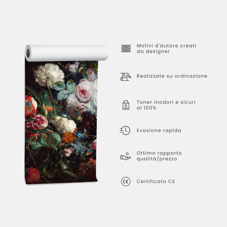 Carta da parati moderna Motivo floreale - gigli su sfondo bianco con mattoni e effetto 3D 92259 additionalImage 9