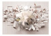 Carta da parati moderna Motivo floreale - gigli su sfondo bianco con mattoni e effetto 3D 92259 additionalThumb 1