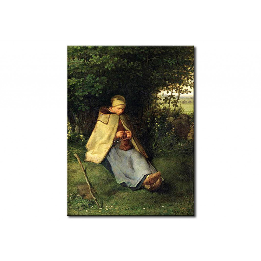 Schilderij  Jean-François Millet: The Knitter Or, The Seated Shepherdess