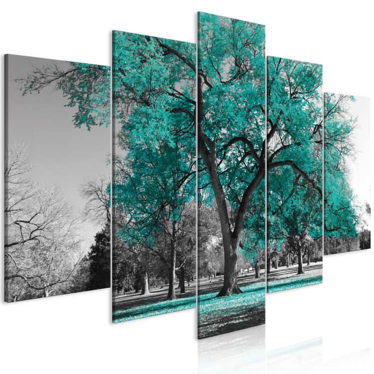 Canvas Painting Autumn in the Park Parts) Wide Turquoise - Trees - - Canvas Prints
