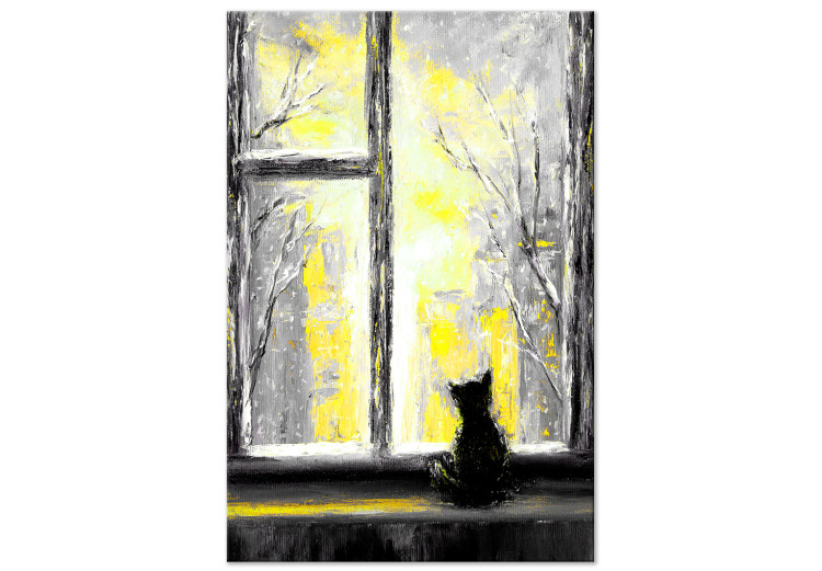 Obraz Tęskniący kotek (1-częściowy) pionowy żółty 123069