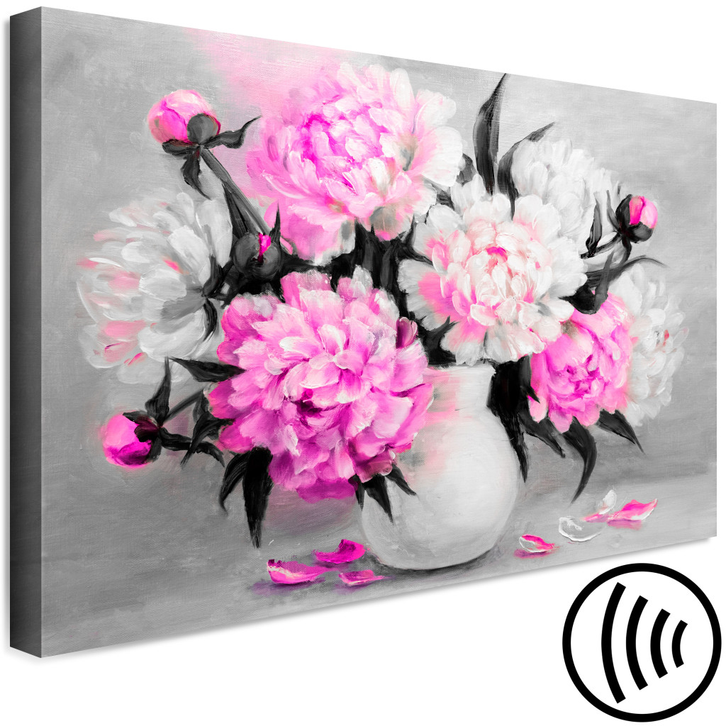 Quadro Em Tela Bouquet De Peónia Cor-de-rosa - Natureza Morta Moderna, Fundo Cinzento