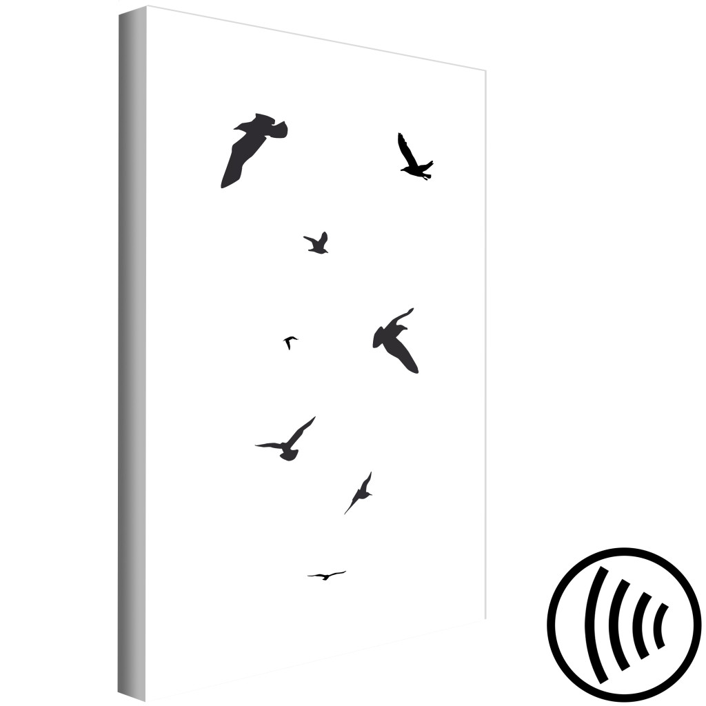 Quadro Pintado Voo De Pássaros Negros - Motivo Negro Minimalista Sobre Fundo Branco