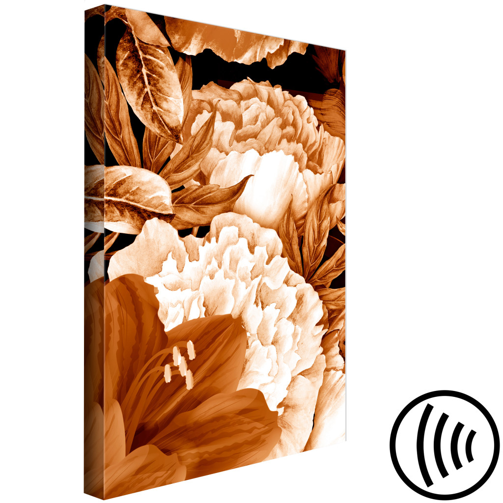 Schilderij  Lelies: Boeket Van Lelies En Pioenrozen In Sepia - Foto Met Bloemen In Sepia