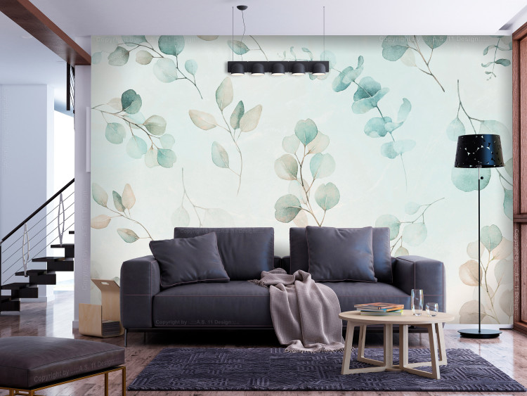 Papier peint Feuilles d'eucalyptus - une composition avec un motif floral