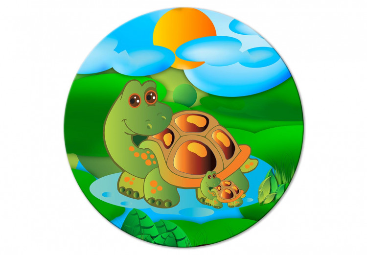 Rund tavla Turtles - Two Happy Reptiles Resting in the Sun 148769