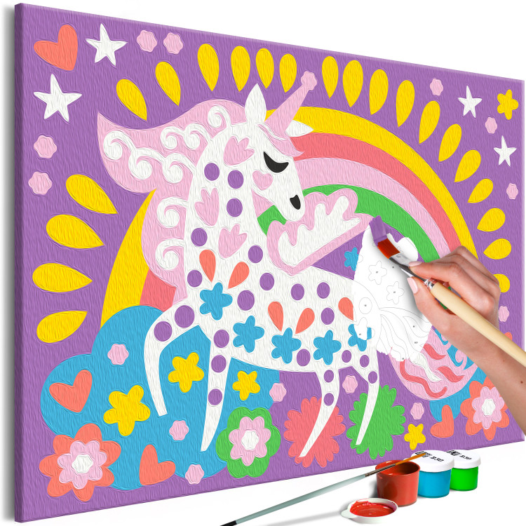 Kit de pintura para niños Cheerful Gallop - Colorful Unicorn on the Background of a Rainbow and Flowers 149769 additionalImage 4