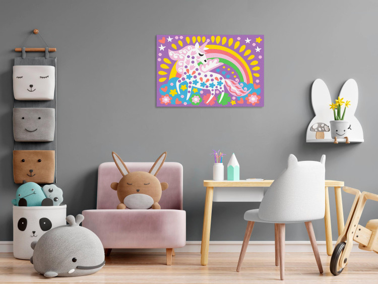 Kit de pintura para niños Cheerful Gallop - Colorful Unicorn on the Background of a Rainbow and Flowers 149769 additionalImage 2