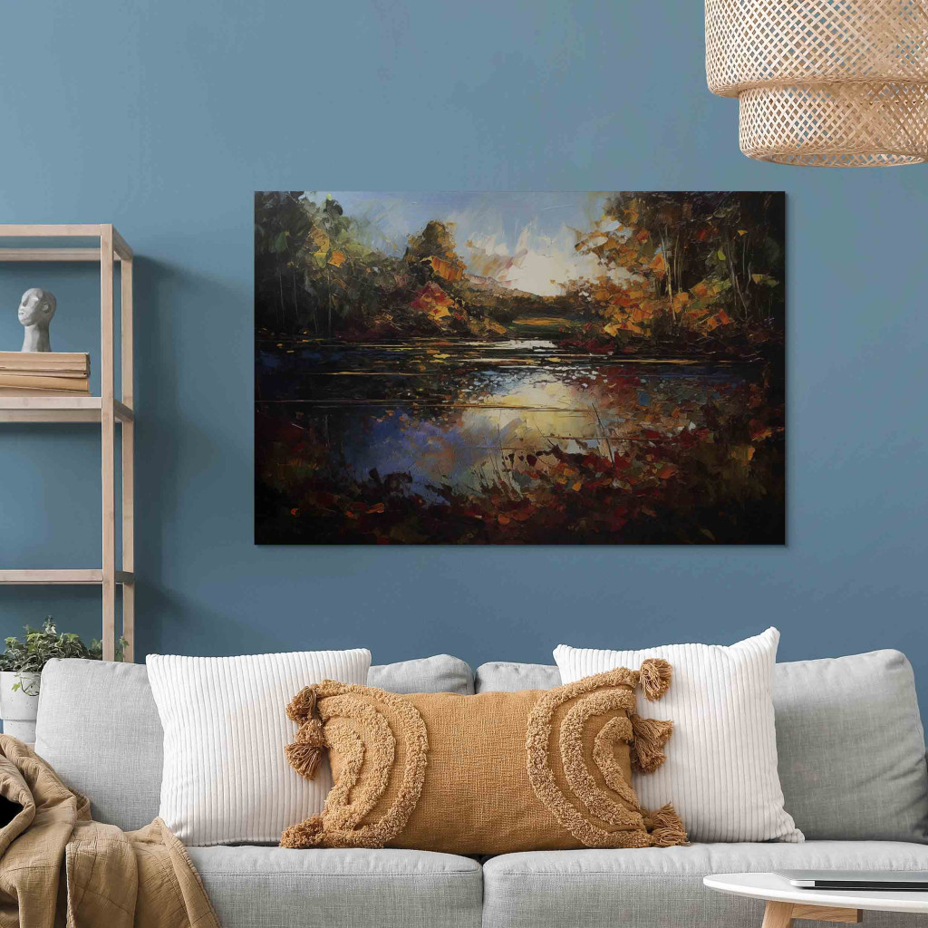 Obraz Jezioro Jesienią - Pomarańczowo-brązowy Pejzaż Inspirowany Monetem
