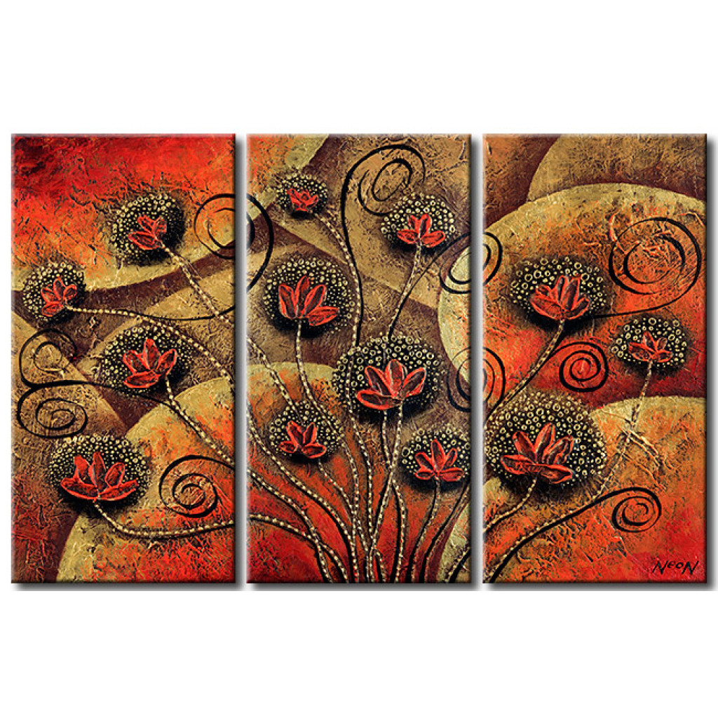 Schilderij  Andere Bloemen: Rode Bloemen In Labyrint