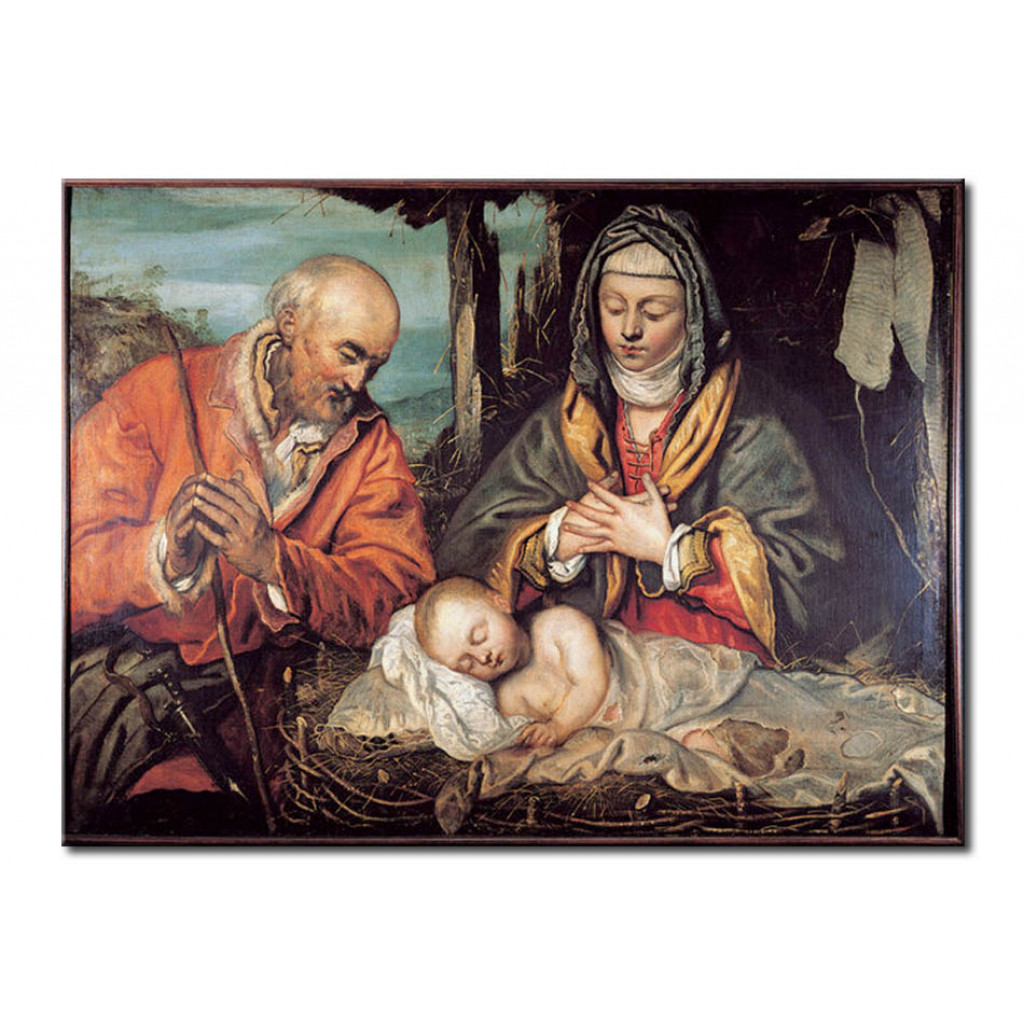 Schilderij  Tintoretto: Mary And Joseph Adoring The Christ Child