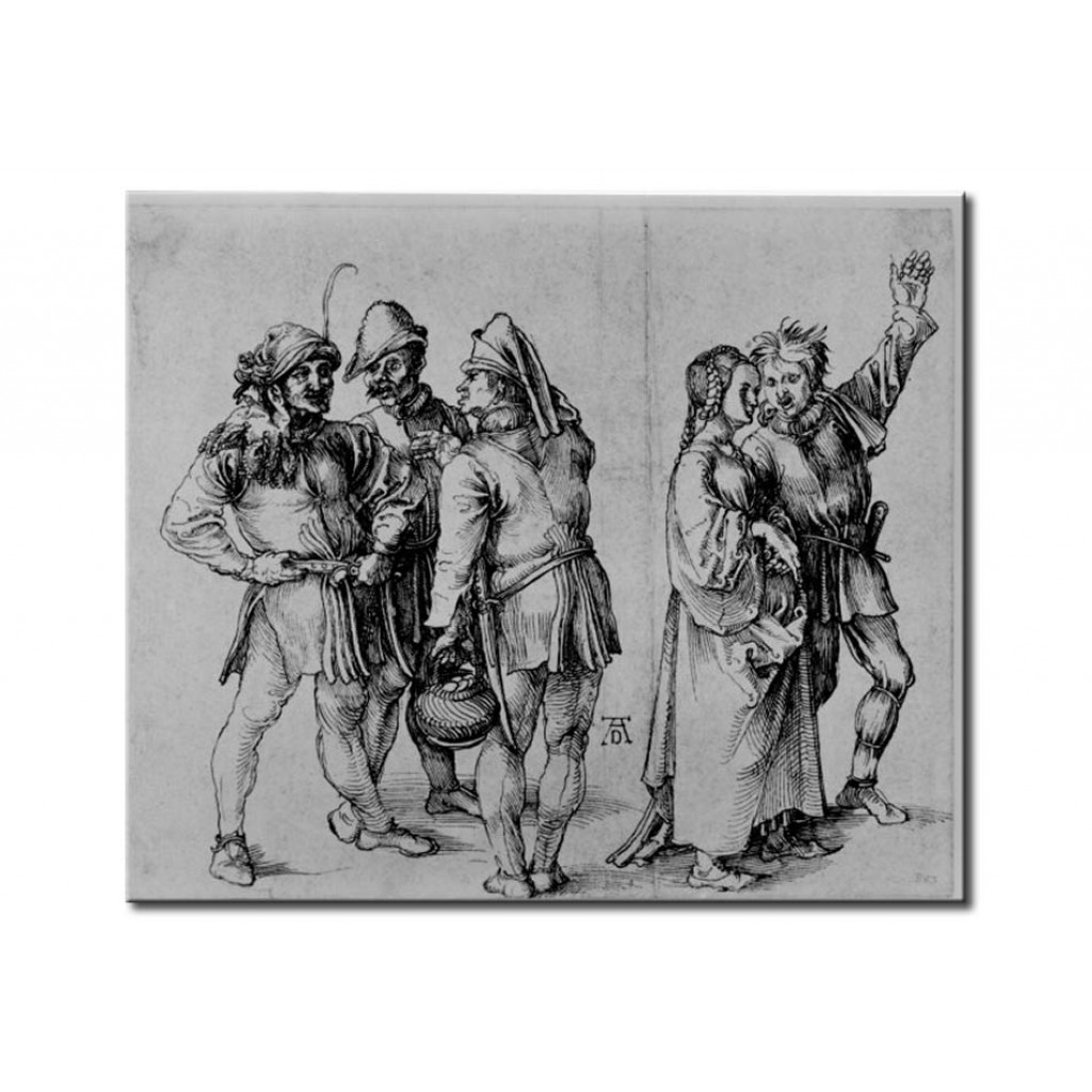 Schilderij  Albrecht Dürer: Peasants Talking At The Market And Young Couple