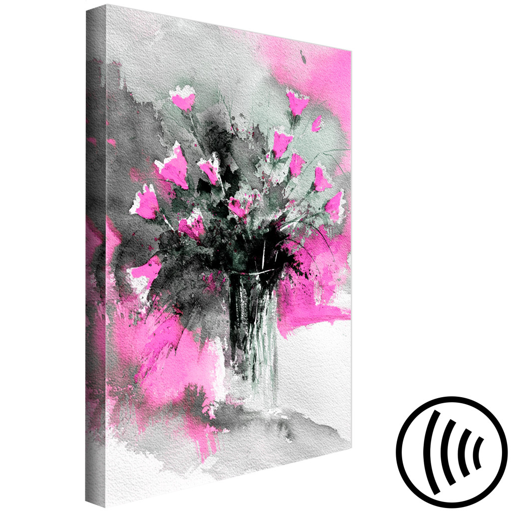 Målning Blombukett I Vas - Motiv Med Blommor I Grått Och Rosa