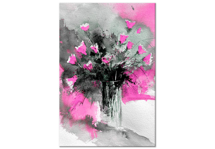Obraz Bukiet kwiatów w wazonie - motyw z kwiatami w szarym i różowym kolorze 123079