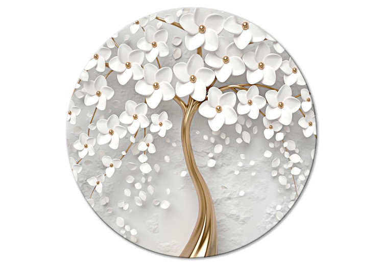 Round Canvas Magic Magnolia - Abstract Tree With White Flowers 151479