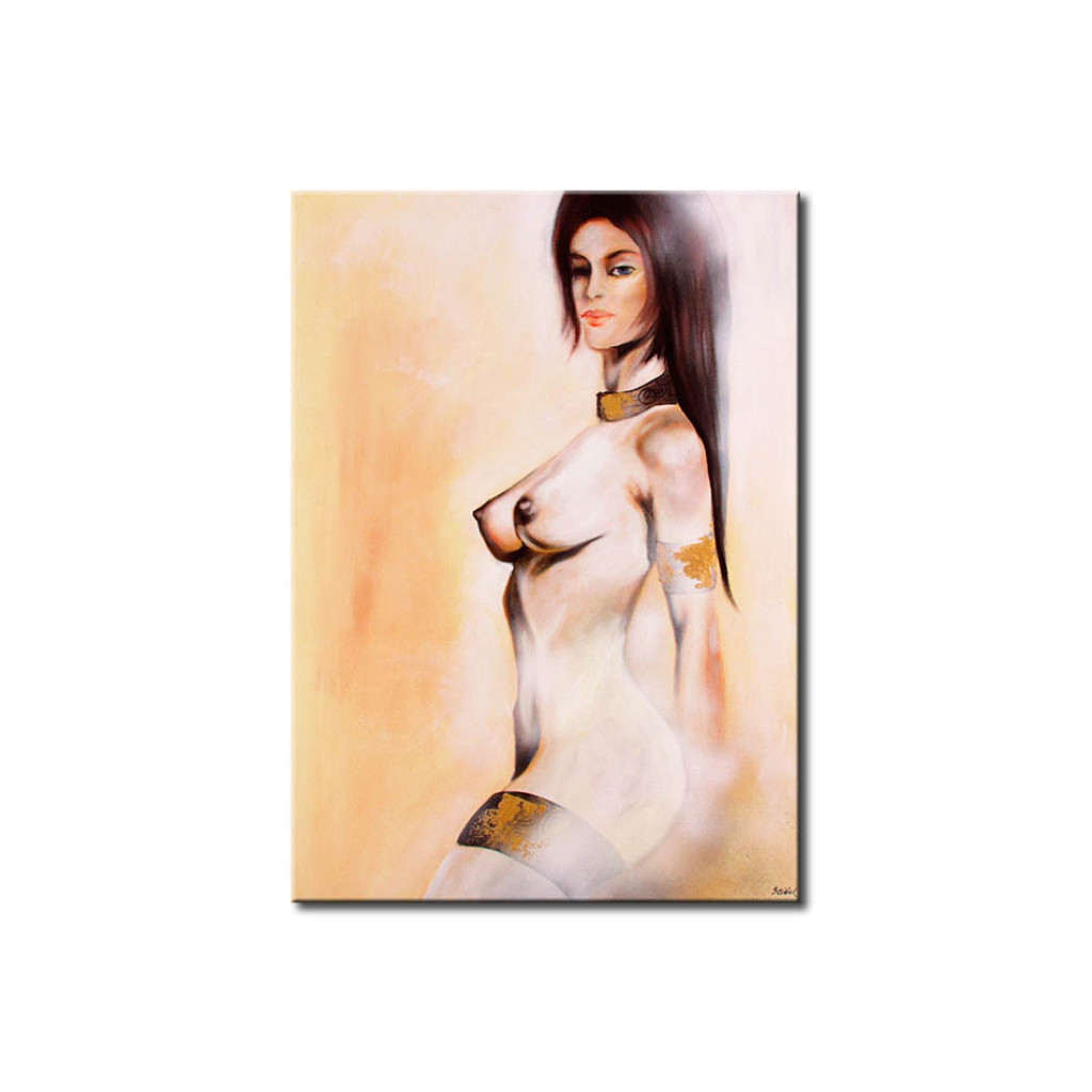 Schilderij  Acts: Verleidster In Goud (1-delig) - Erotisch Vrouwelijk Figuur In Act