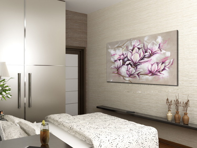 Tableau sur toile Magnolias pastel (1 pièce) - Fleurs artistiques sur fond beige 48479 additionalImage 2