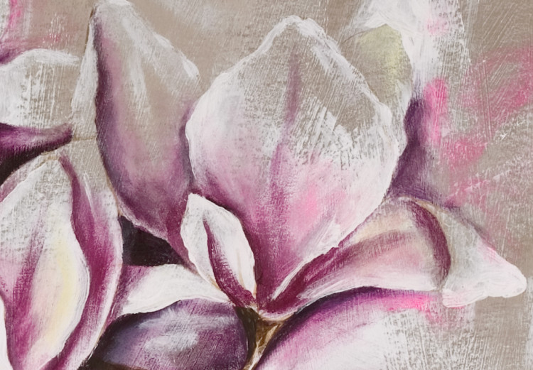 Tableau sur toile Magnolias pastel (1 pièce) - Fleurs artistiques sur fond beige 48479 additionalImage 3