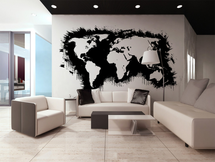 Wall Mural Black and White World - Map with White Continents and Black Oceans 59979