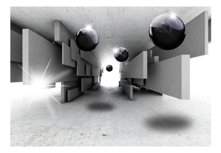 Carta da parati Tunnel grigio geometrico - spazio con palle nere e luce 65679 additionalImage 1