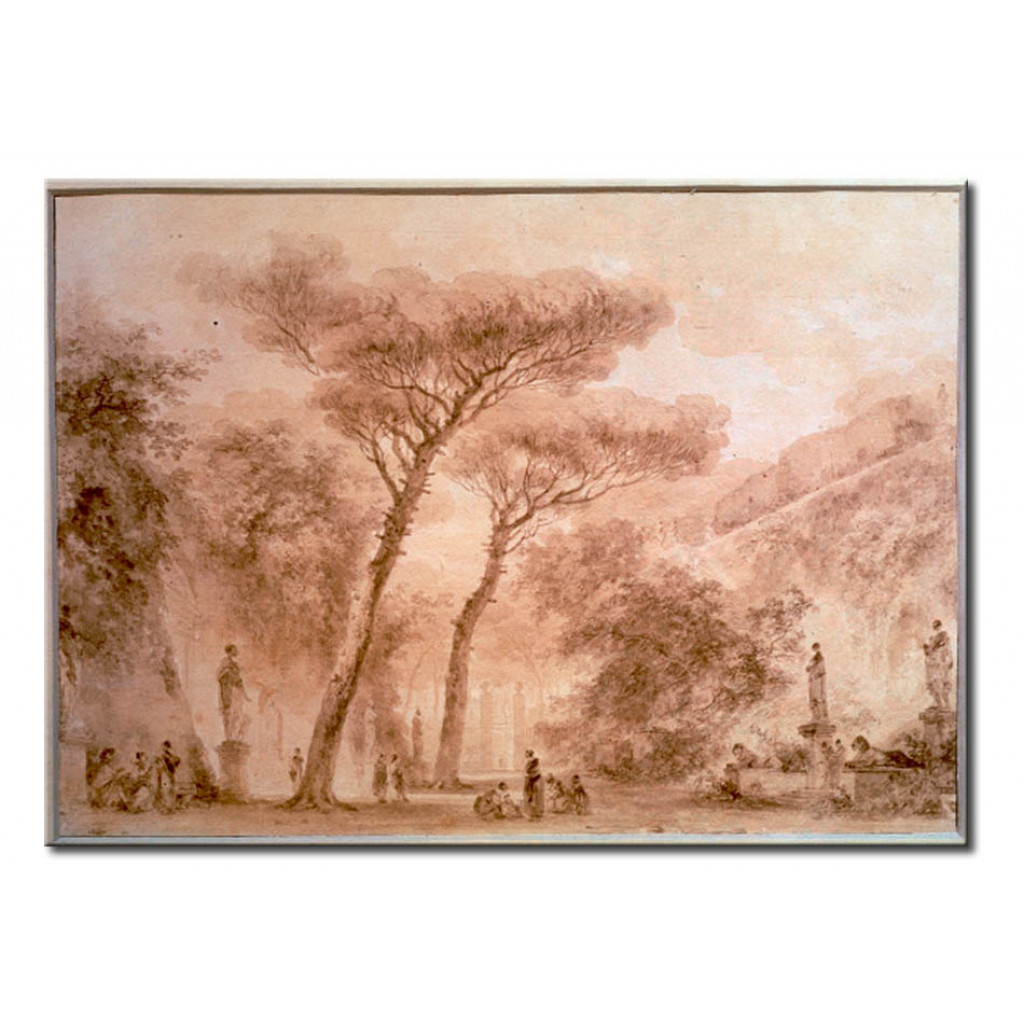 Schilderij  Jean-Honoré Fragonard: Jardin Aux Pins Parasols A Rome
