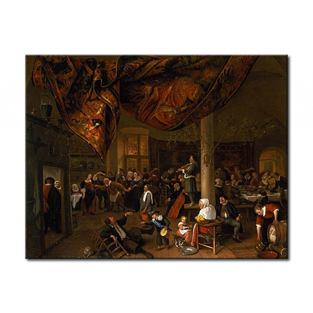 Schilderij  Jan Steen: A Village Wedding Feast With Revellers And A Dancing Party