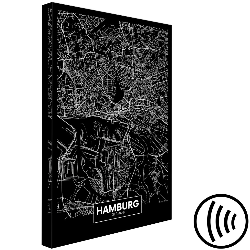 Schilderij  Kaarten Van De Wereld: Dark Map Of Hamburg (1 Part) Vertical